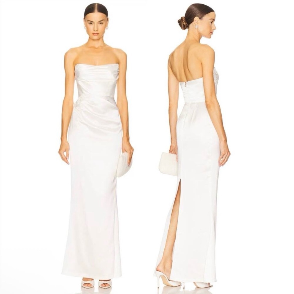 Nookie EMELIE STRAPLESS GOWN in White NWT Medium Gala Bridal Wedding Satin